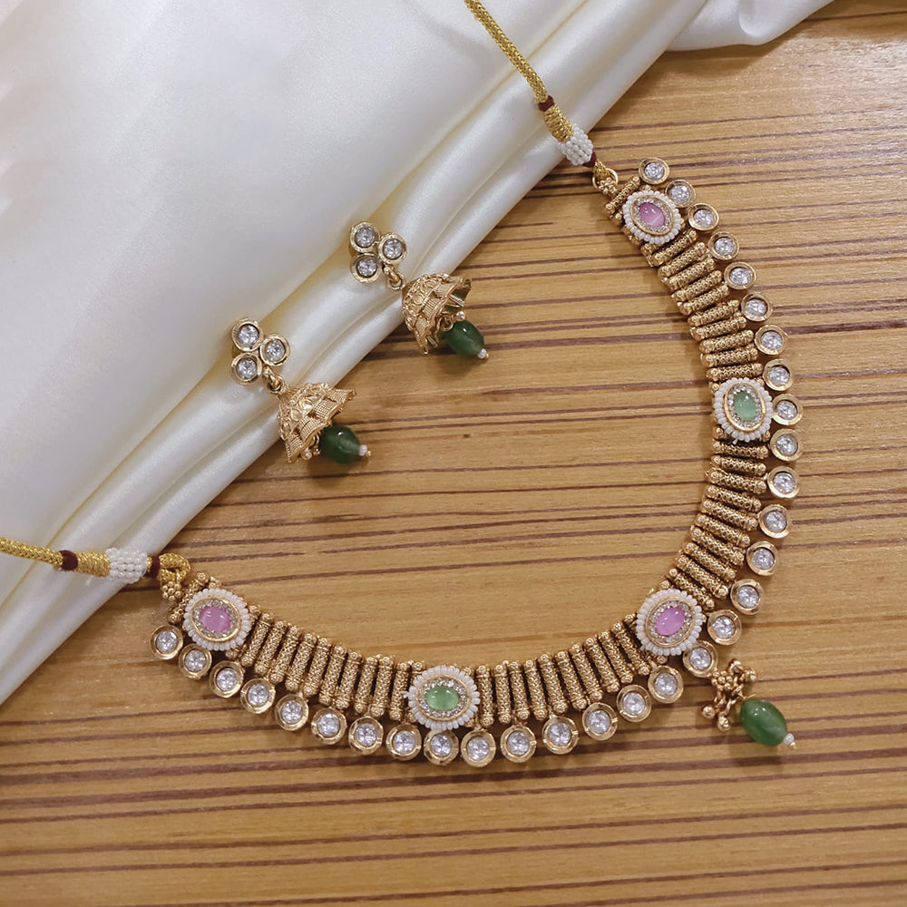 Lucentarts Jewellery Gold Plated Pota Stone And Pearl Necklace Set