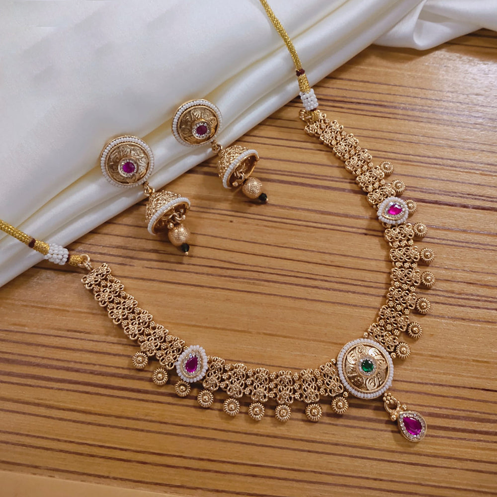 Lucentarts Jewellery Gold Plated Pota Stone And Pearl Necklace Set