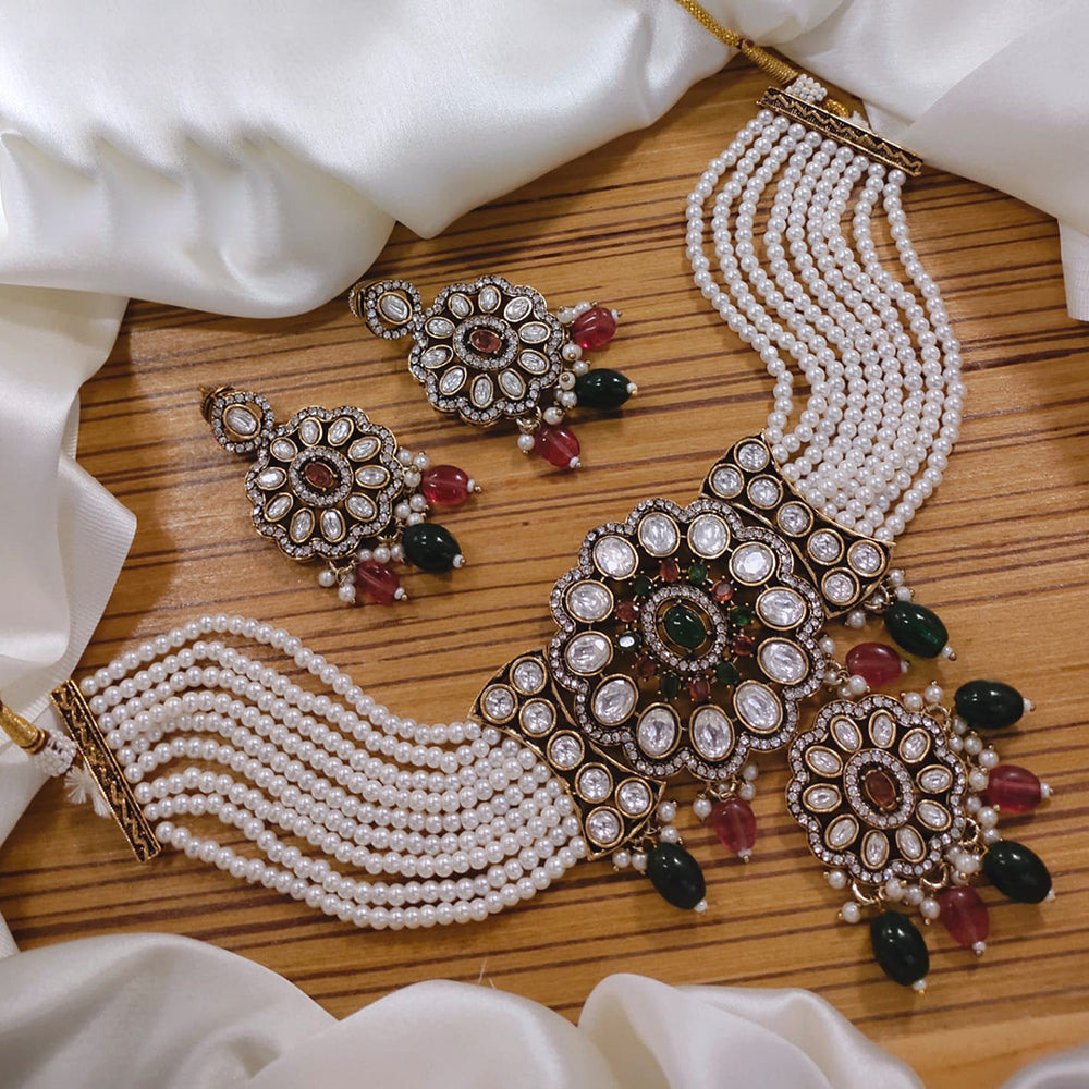 Lucentarts Jewellery Gold Plated Pota Stone And Beads Necklace Set