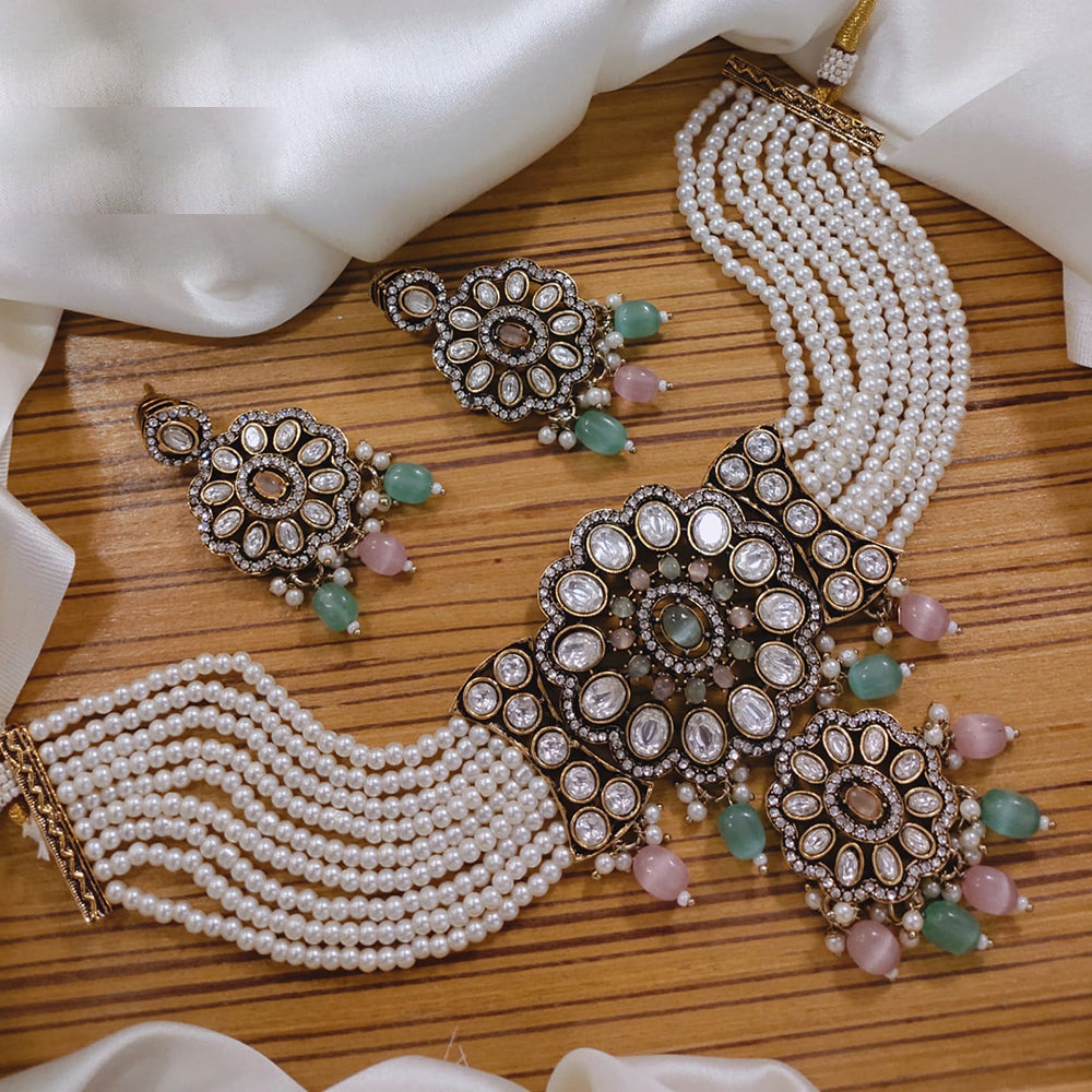 Lucentarts Jewellery Gold Plated Pota Stone And Beads Necklace Set