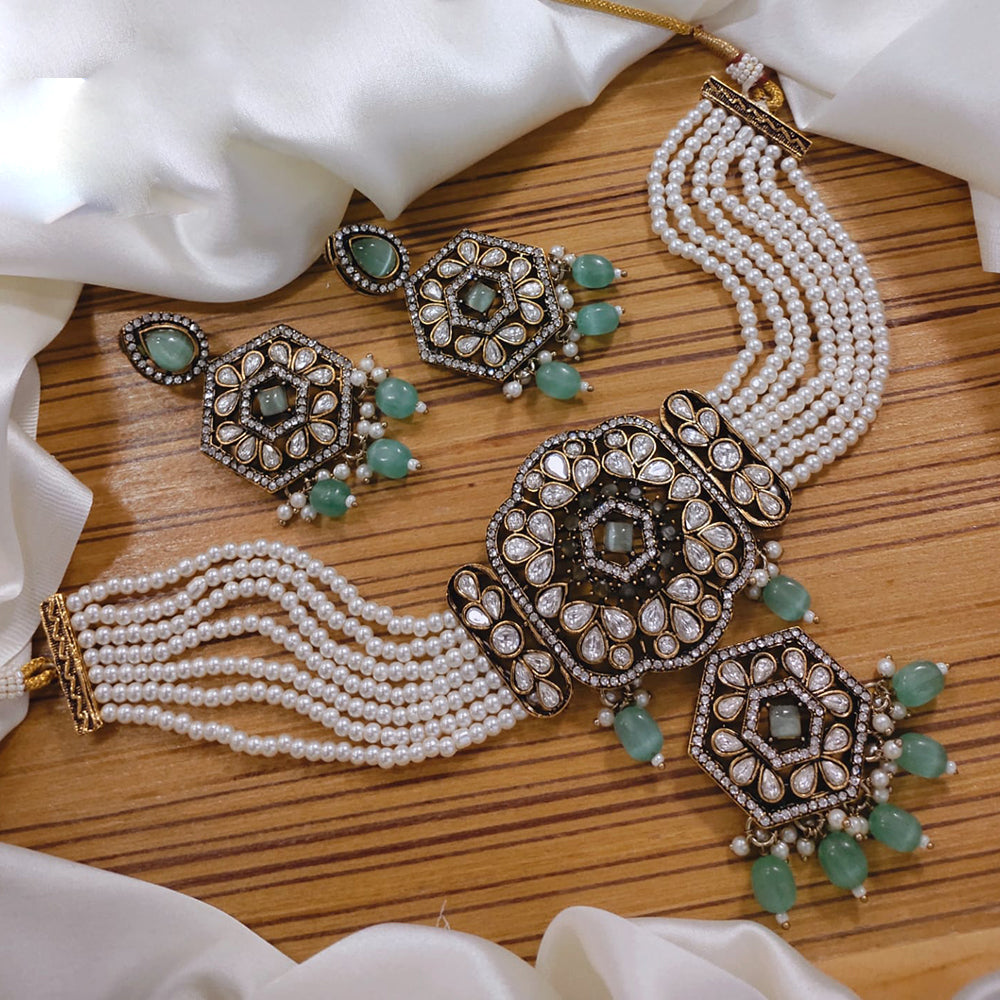 Lucentarts Jewellery Gold Plated Pota Stone And Beads Necklace Set
