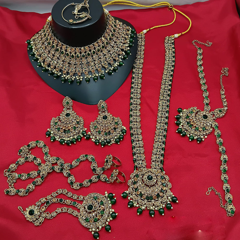 Lucentarts Gold Plated Crystal Stone And Beads Bridal Set