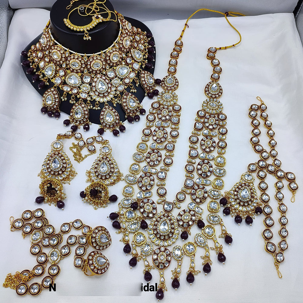 Lucentarts Jewellery Gold Plated Kundan Stone Beads And Meenakari Bridal Set