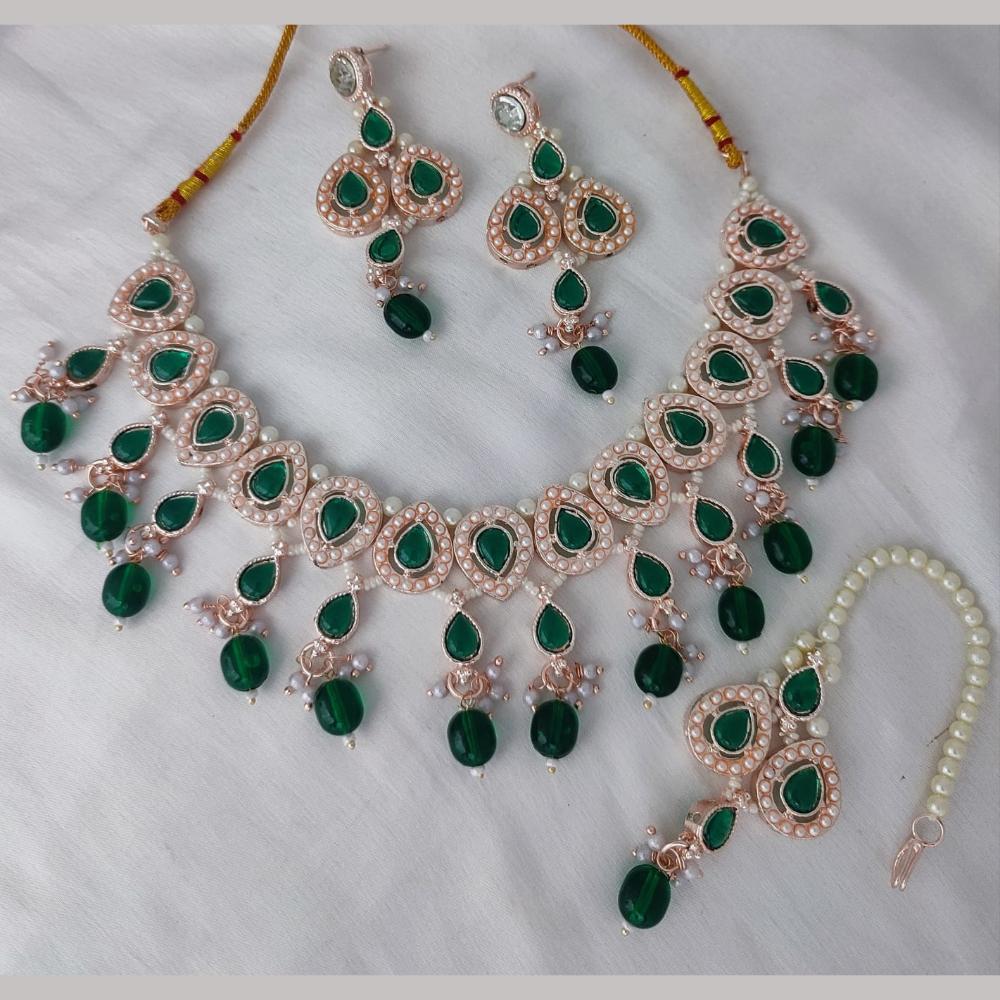 Lucentarts Jewellery Rose Gold Plated Kundan Stone And Beads Necklace Set