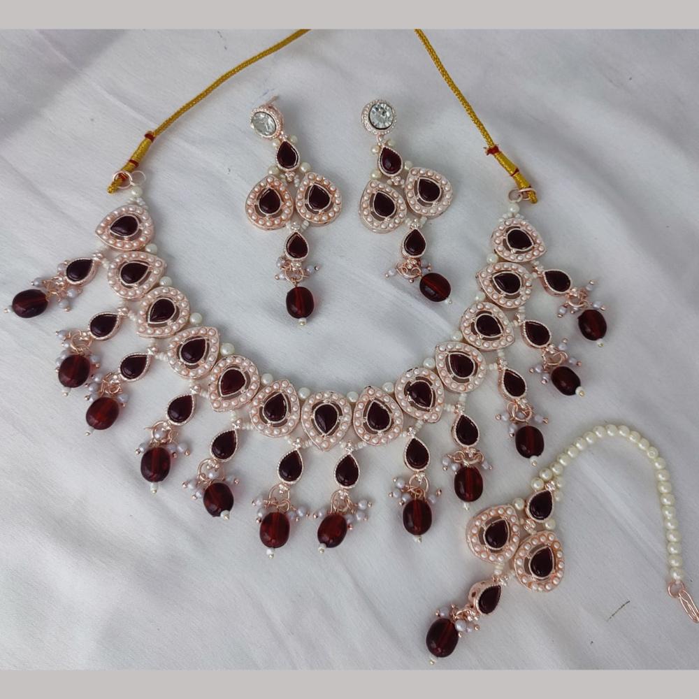 Lucentarts Jewellery Rose Gold Plated Kundan Stone And Beads Necklace Set