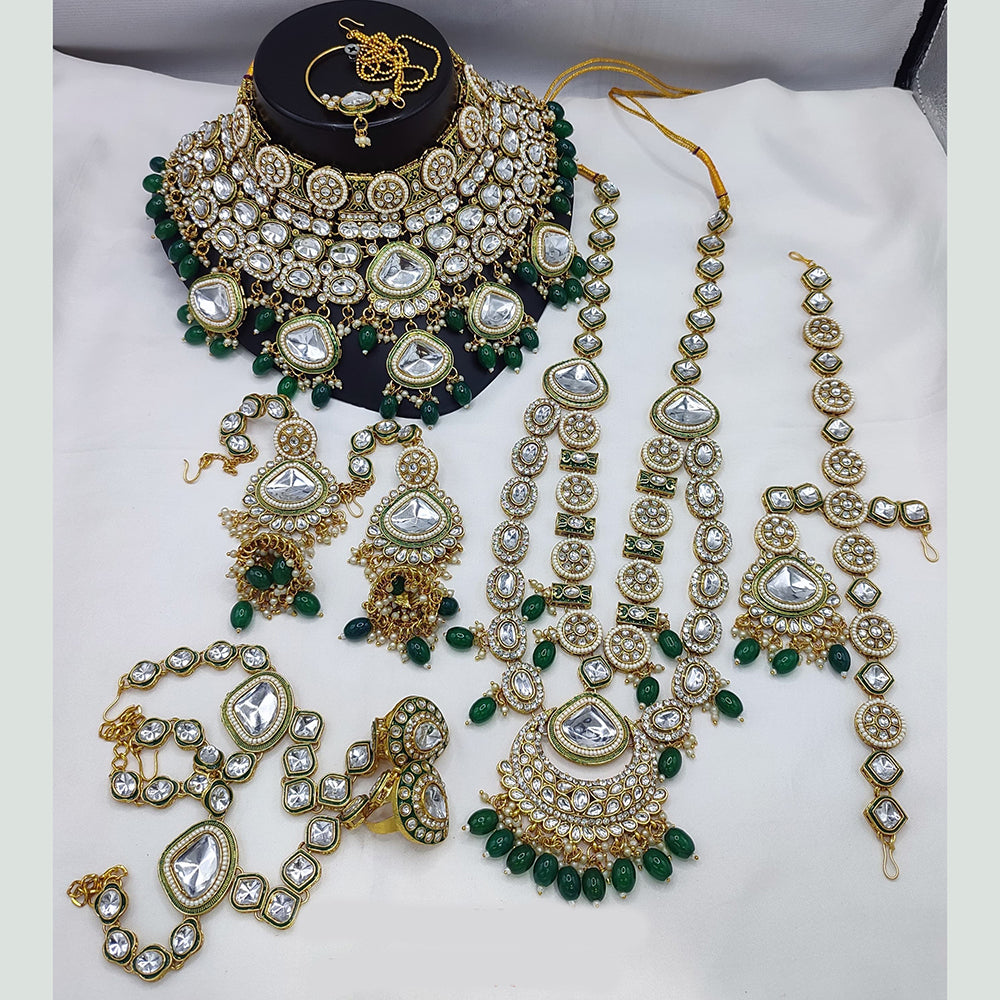 Lucentarts Jewellery Gold Plated Kundan Stone Meenakari Bridal Necklace Set