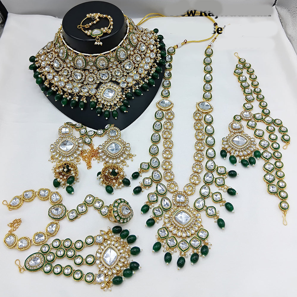 Lucentarts Jewellery Gold Plated Kundan Stone Meenakari Bridal Necklace Set