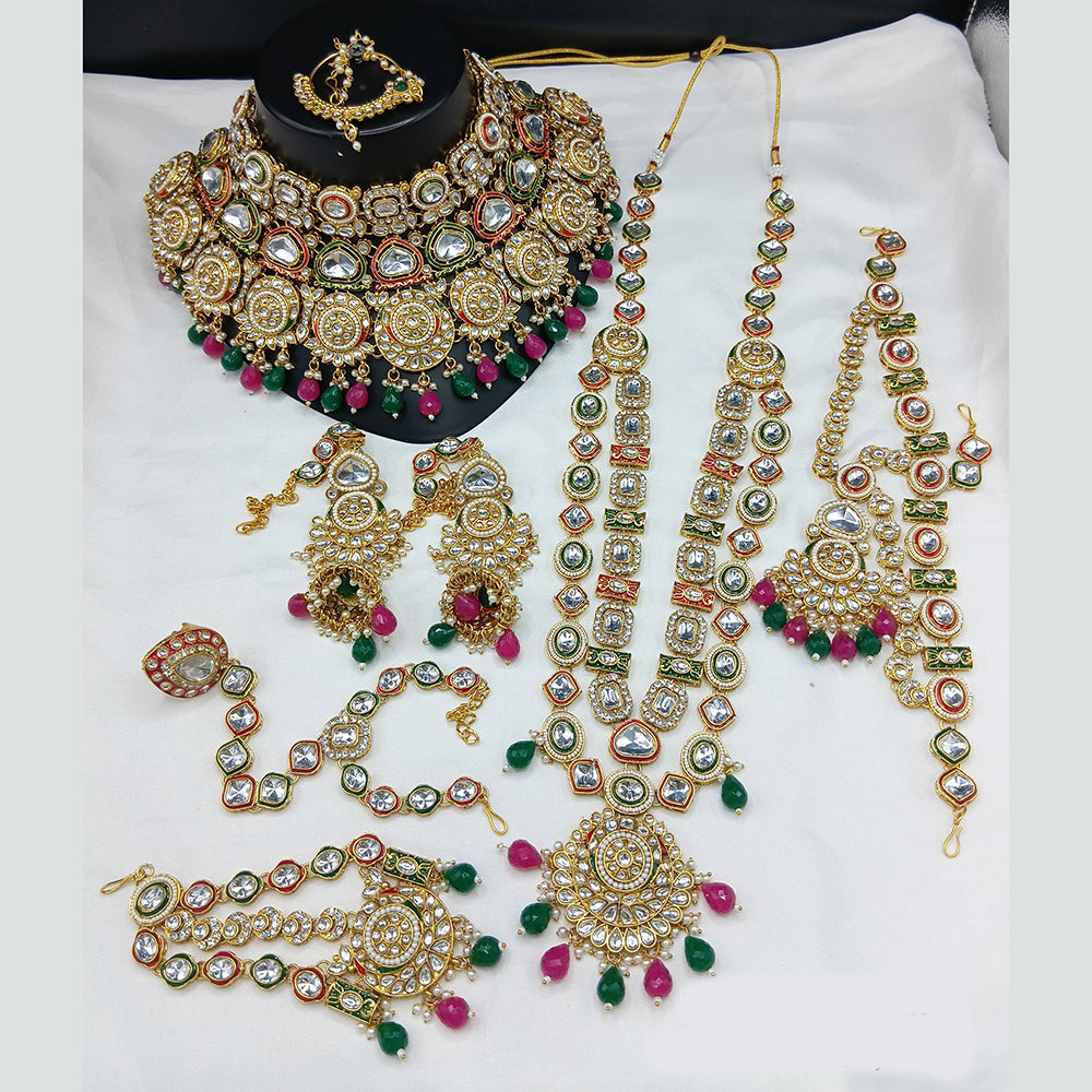 Lucentarts Jewellery Gold Plated Kundan Stone Meenakari Bridal Necklace Set