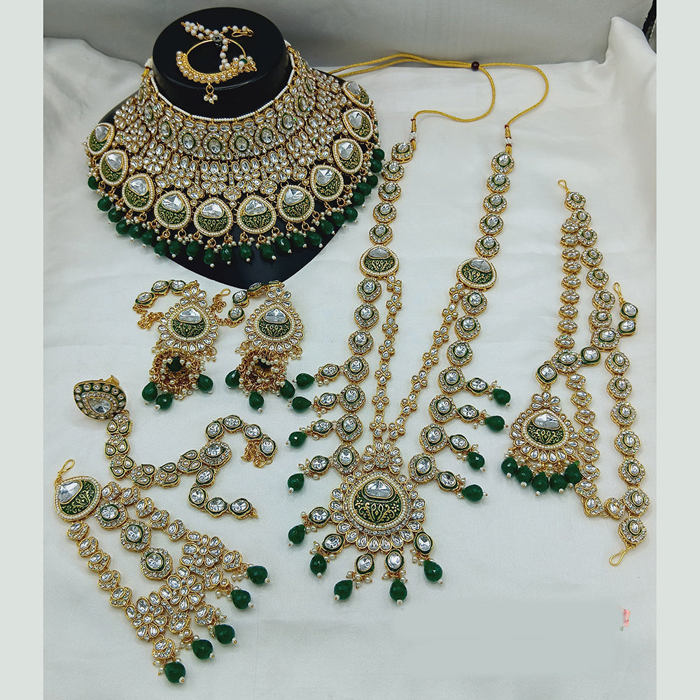 Lucentarts Jewellery Gold Plated Kundan Stone Meenakari Bridal Necklace Set