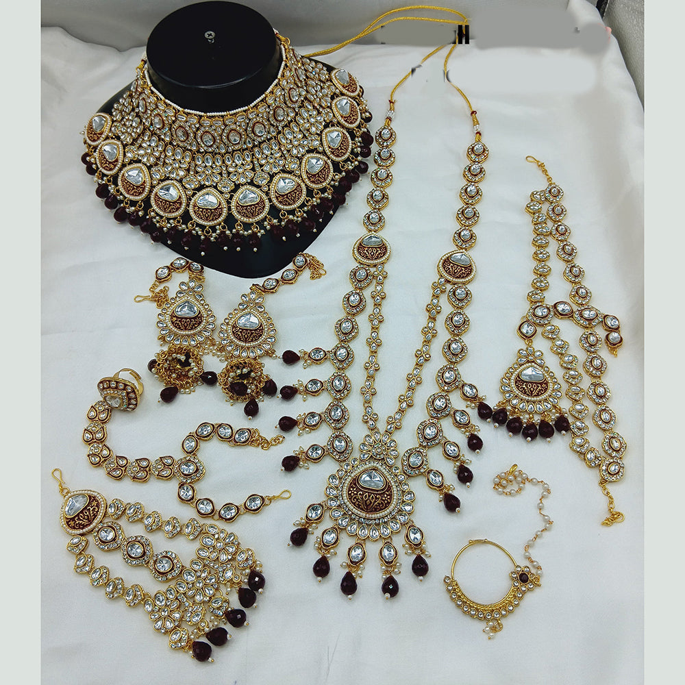 Lucentarts Jewellery Gold Plated Kundan Stone Meenakari Bridal Necklace Set