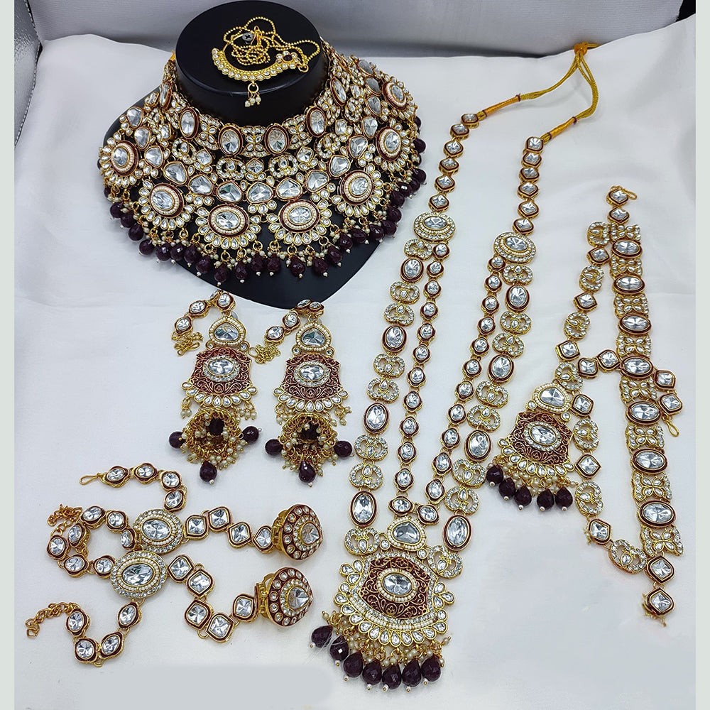 Lucentarts Jewellery Gold Plated Kundan Stone Meenakari Bridal Necklace Set