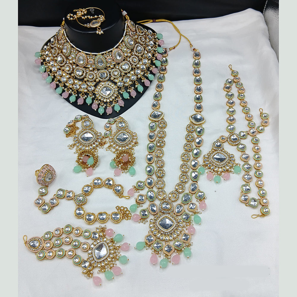 Lucentarts Jewellery Gold Plated Kundan Stone Meenakari Bridal Necklace Set