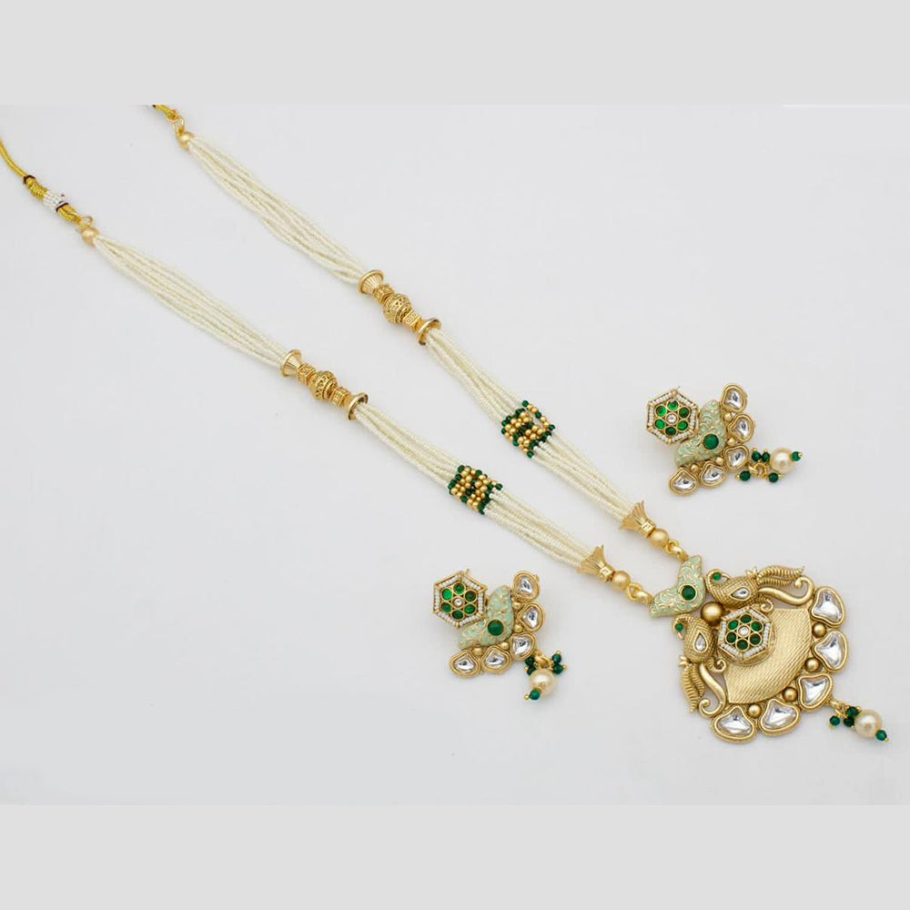 Sai Fashion Gold Plated Pota Stone Long Necklace Set