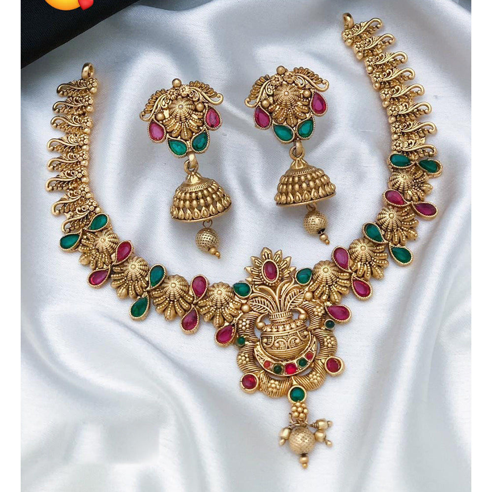 Sai Fashion Gold Plated Pota Stone Necklace Set