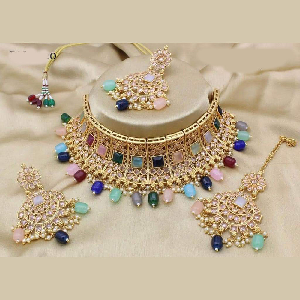 Sai Fashion Gold Plated Crystal Stone Choker Necklace Set