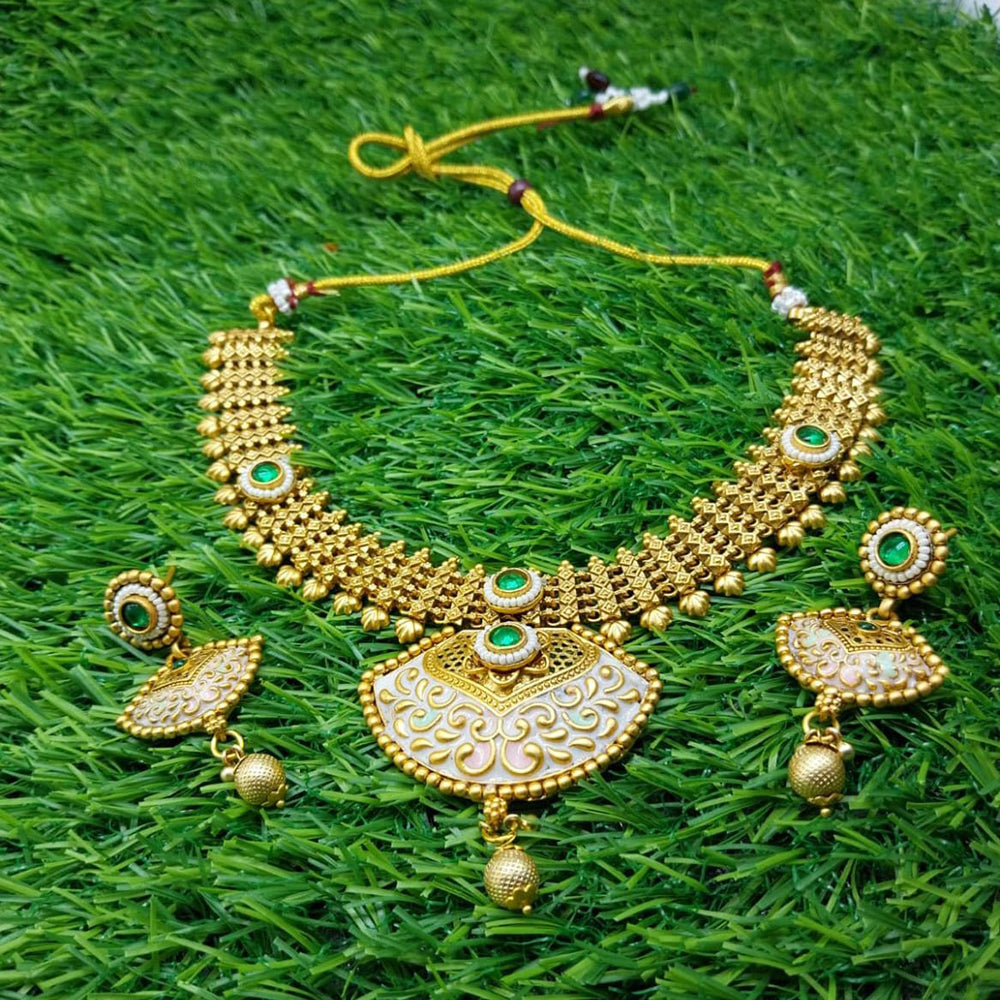 Sai Fashion Gold Plated Pota Stone Necklace Set