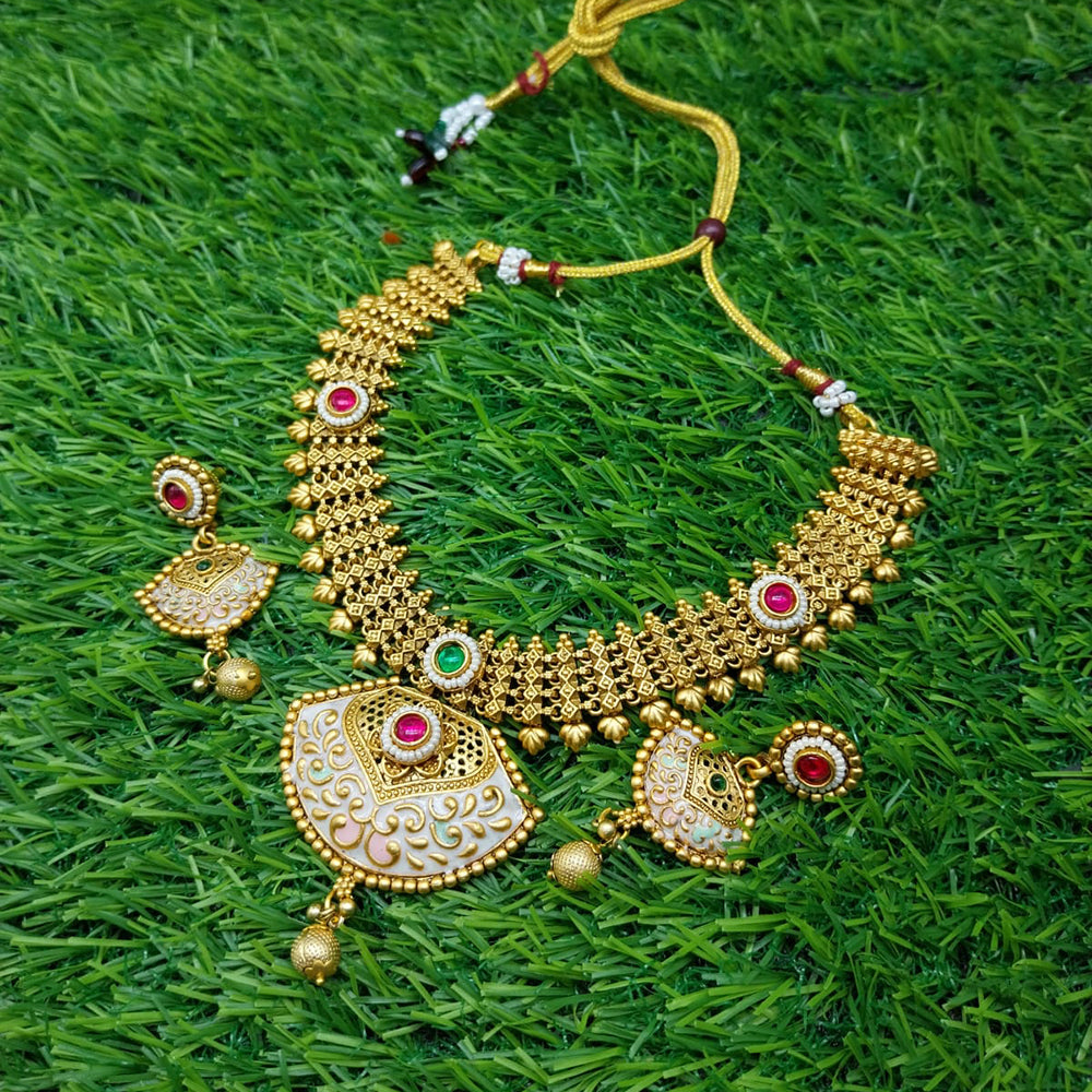 Sai Fashion Gold Plated Pota Stone Necklace Set