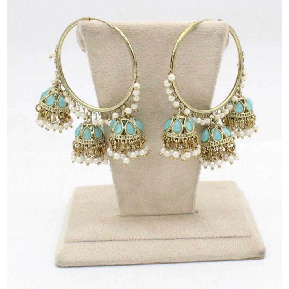 Sai Fashion Pota Stone And Pearl Jhumki Earrings