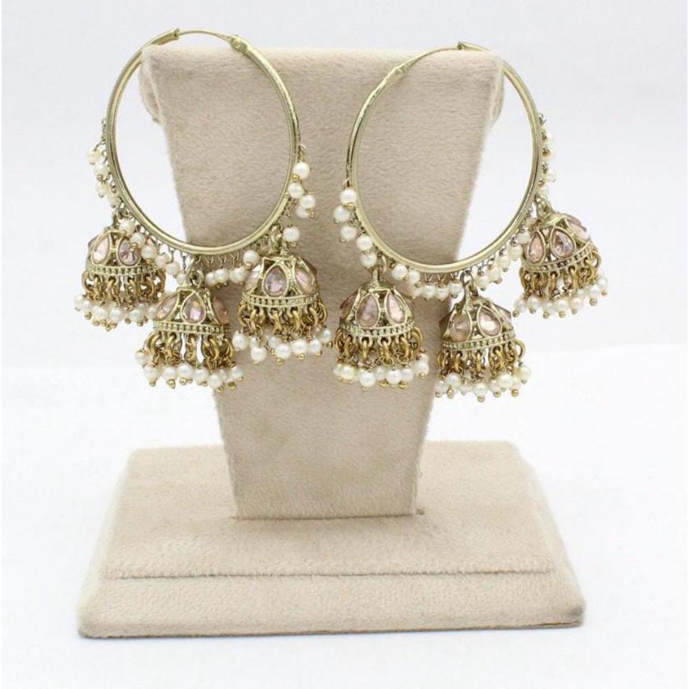 Sai Fashion Pota Stone And Pearl Jhumki Earrings