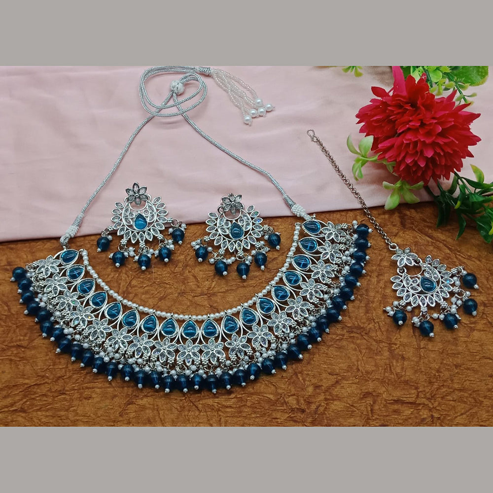 Sai Fashion  Silver Plated  Crystal Stone And Beads Necklace Set