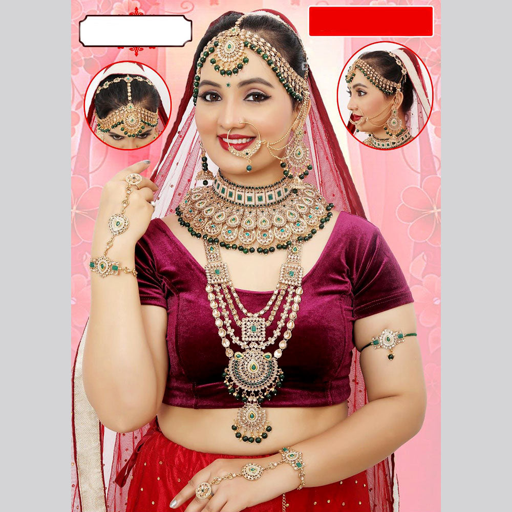 Sai Fashion Gold Plated Crystal Stone And Beads Bridal Set