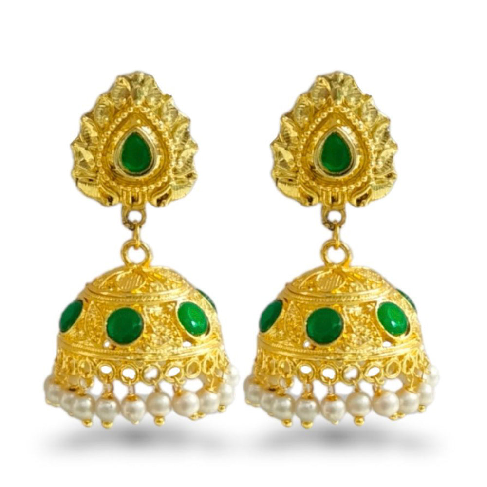 Bhavi Jewels Gold Plated Kundan Stone Jhumkis Earrings