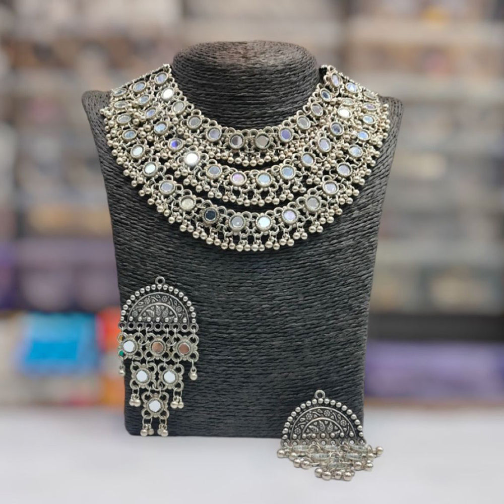 Bhavi Jewels Silver Plated Beads & Mirror Necklace Set