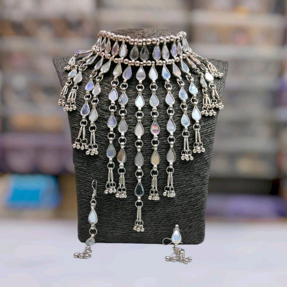 Bhavi Jewels Oxidised Plated Mirror Necklace Set