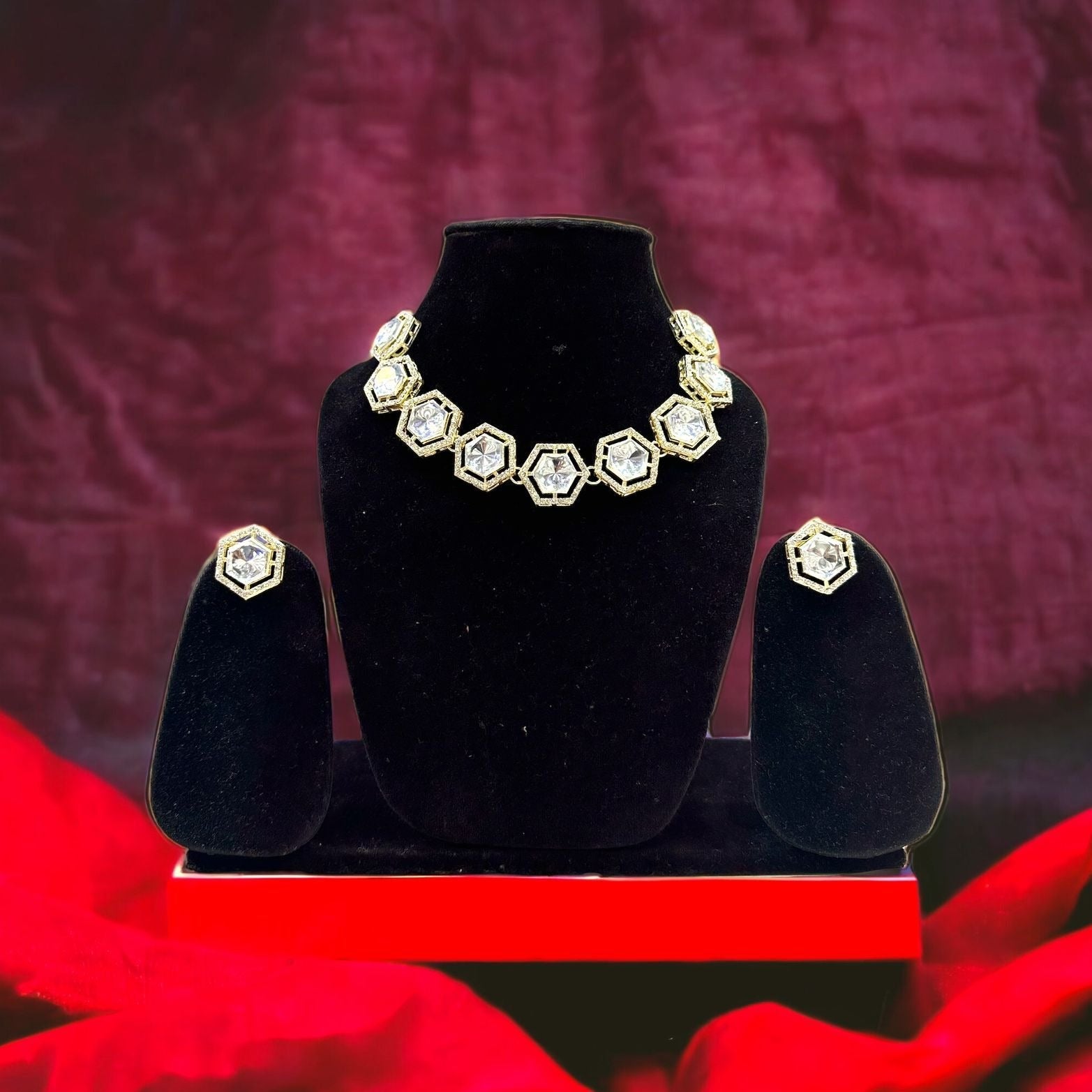 Bhavi Jewels Gold Plated Crystal Stone Choker Necklace Set