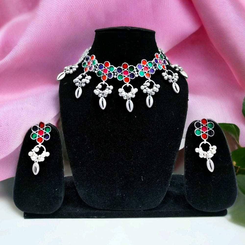 Bhavi Jewels Oxidised Plated Choker Necklace Set