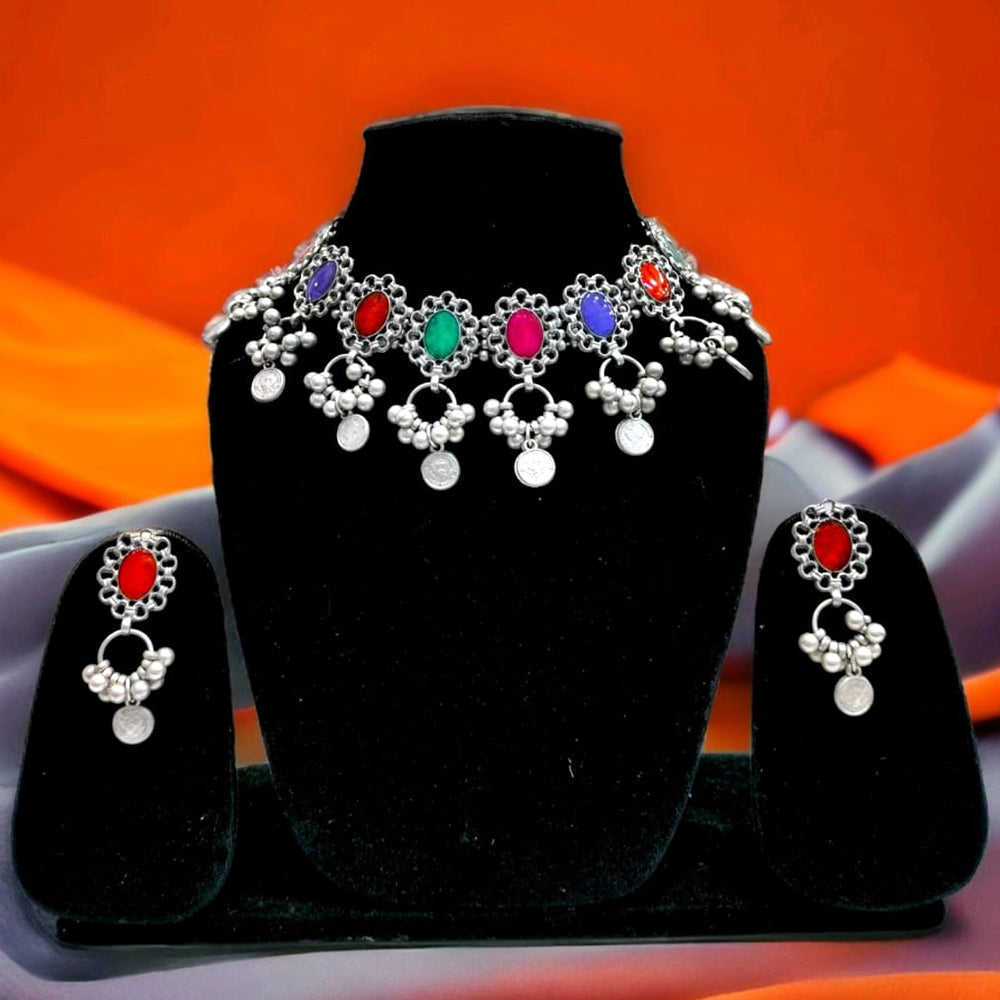 Bhavi Jewels Oxidised Plated Choker Necklace Set