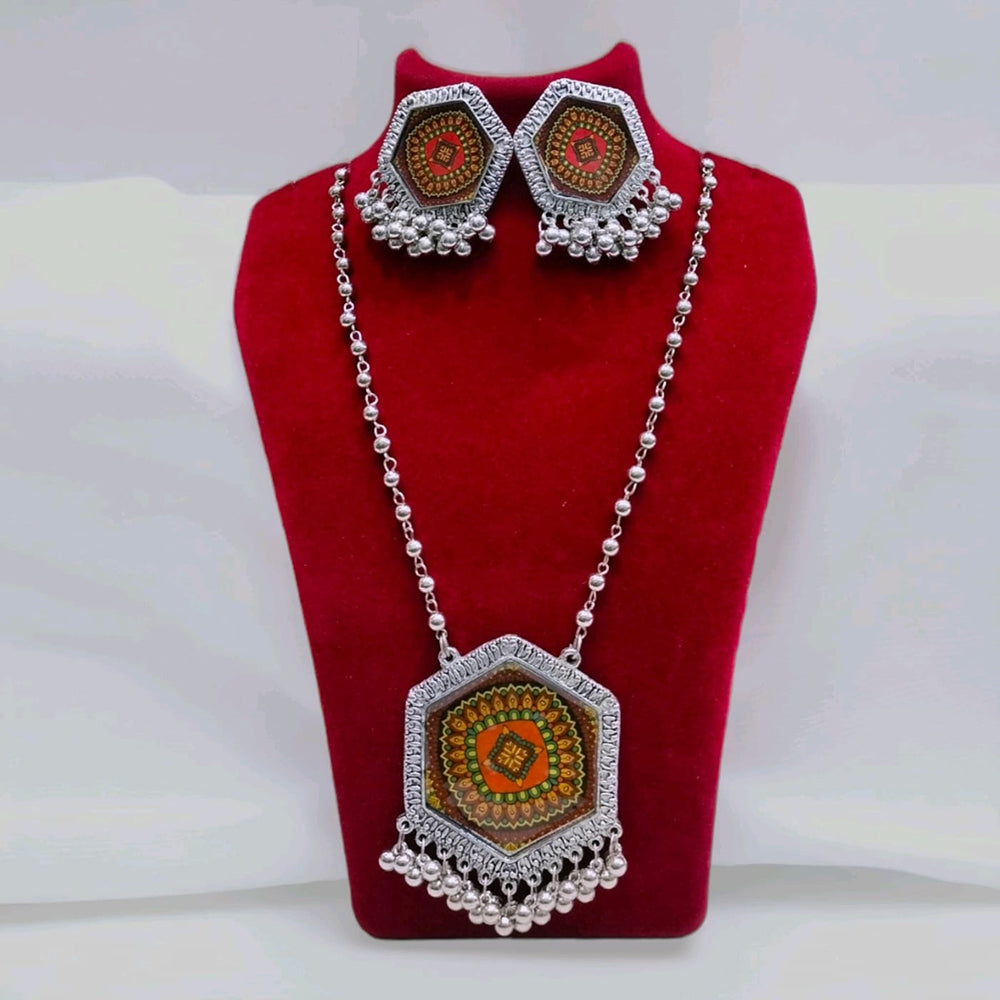 Bhavi Jewels Oxidised Plated Long Necklace Set