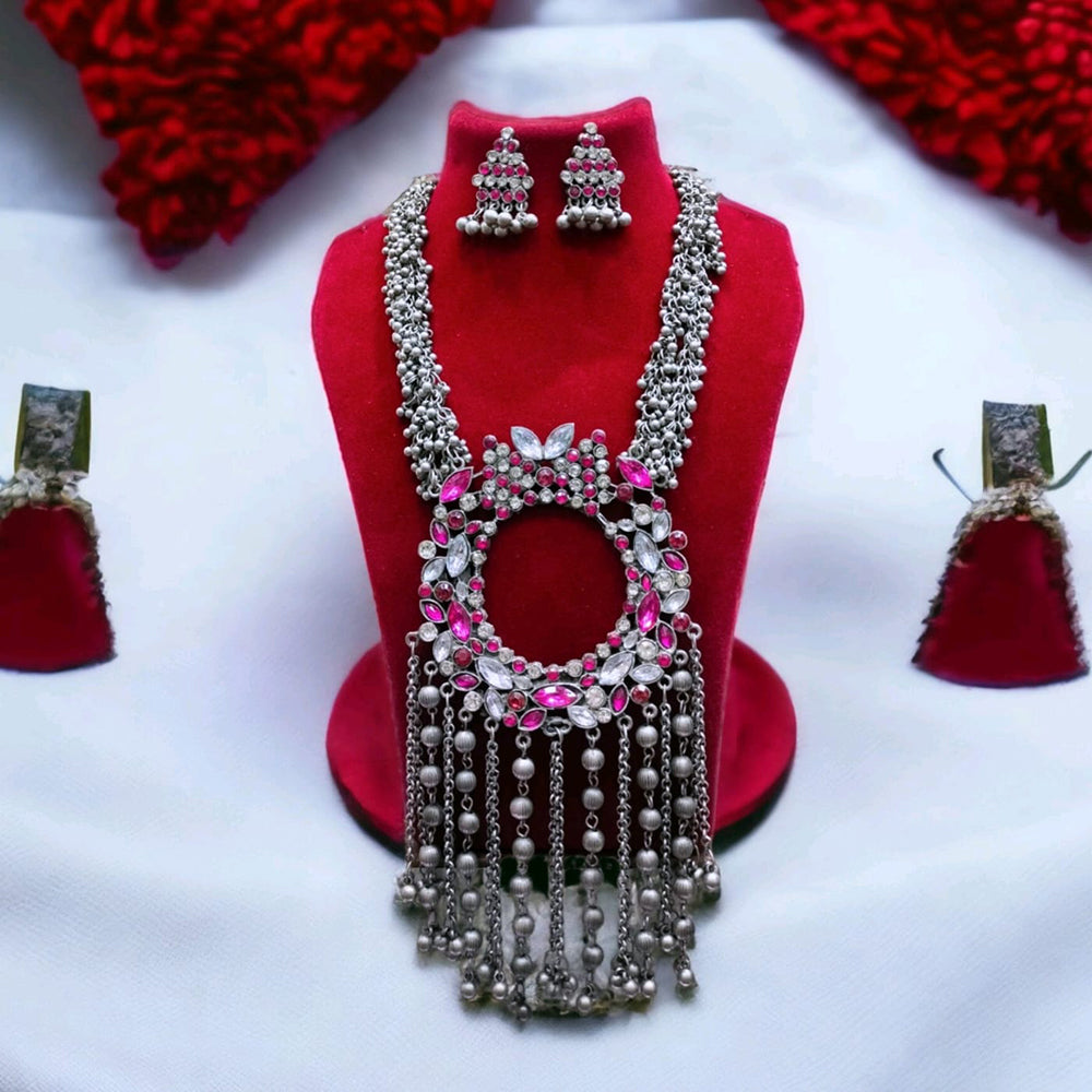 Bhavi Jewels Oxidised Plated Long Necklace Set