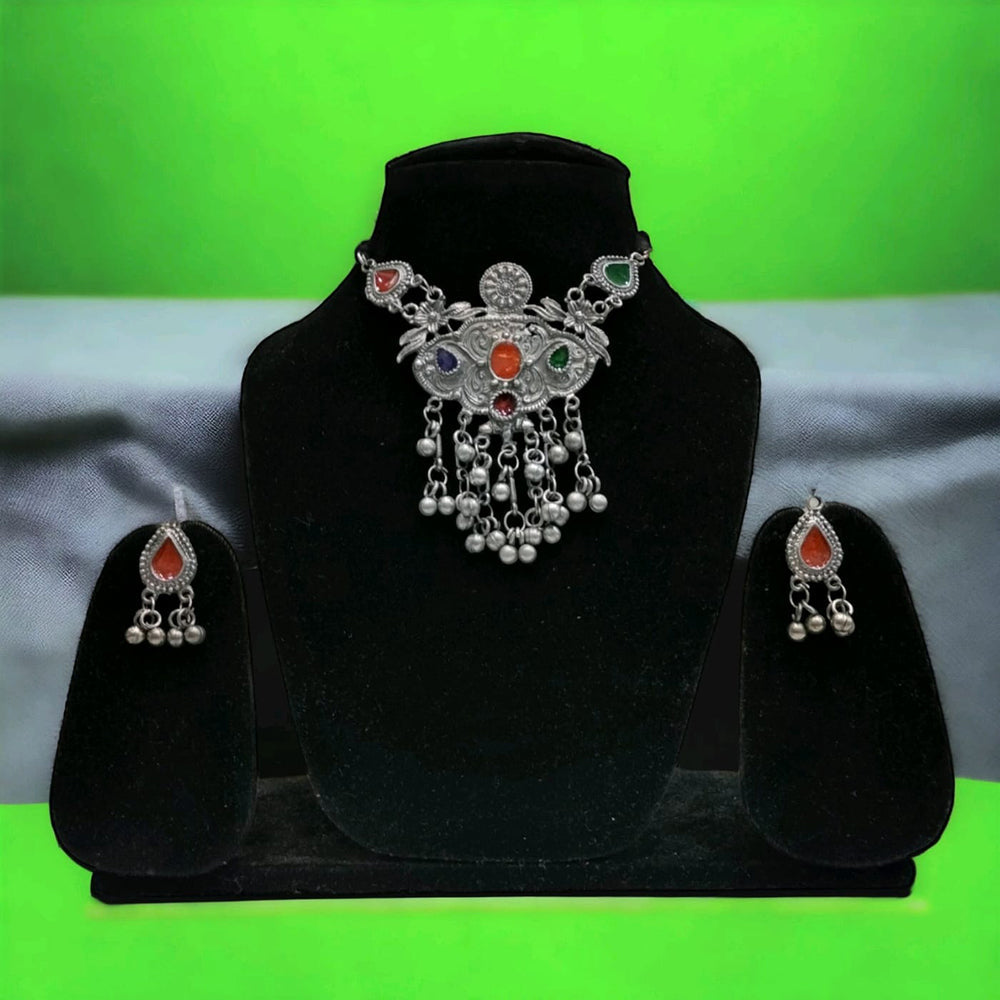 Bhavi Jewels Oxidised Plated Choker Necklace Set