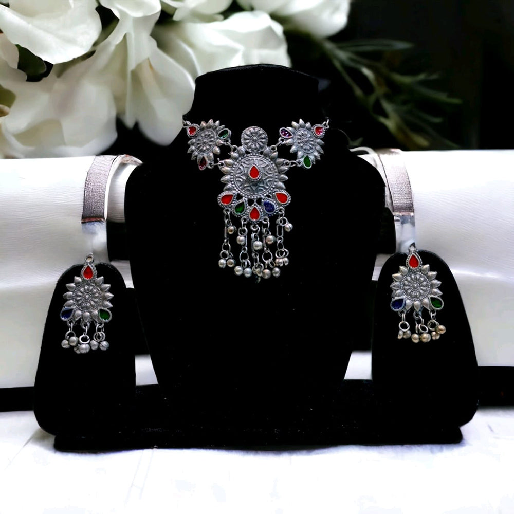 Bhavi Jewels Oxidised Plated Choker Necklace Set