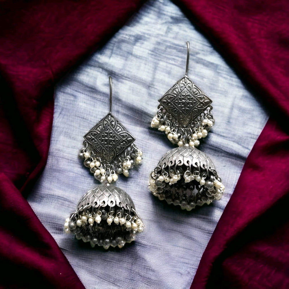 Bhavi Jewels Oxidised Plated Jhumki Earrings