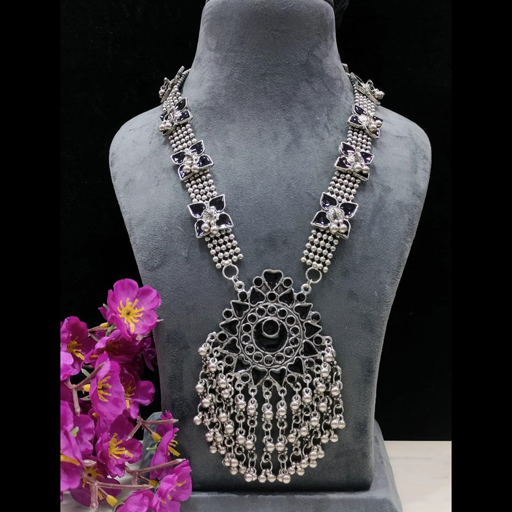 Bhavi Jewels Oxidised Plated Meenakari Long Necklace Set