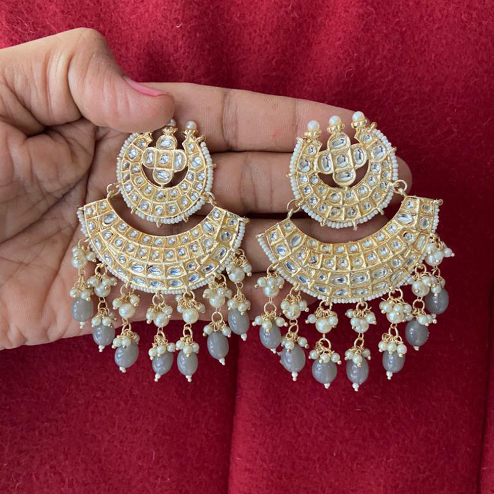 India Art Gold Plated Kundan Stone & Beads Dangler Earrings