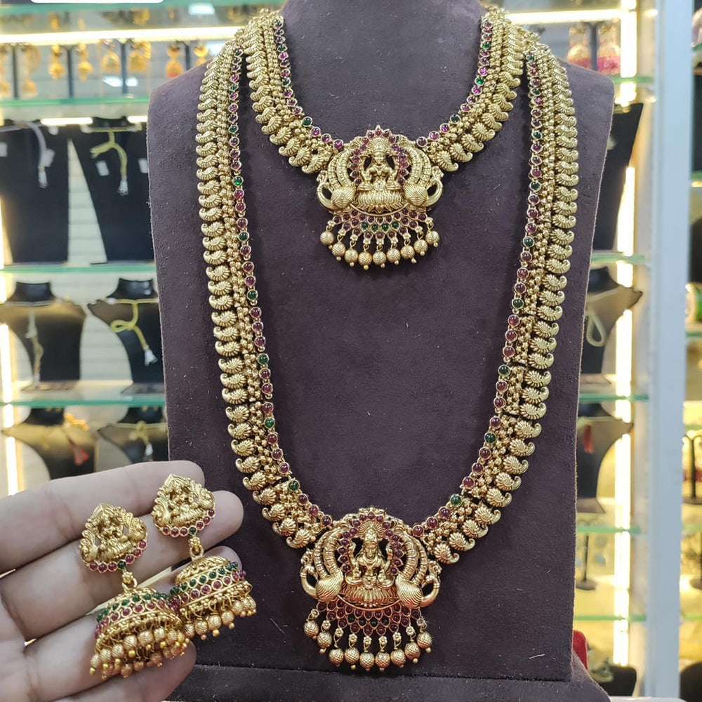 India Art Gold Plated Pota Stone Temple Necklace Combo Set