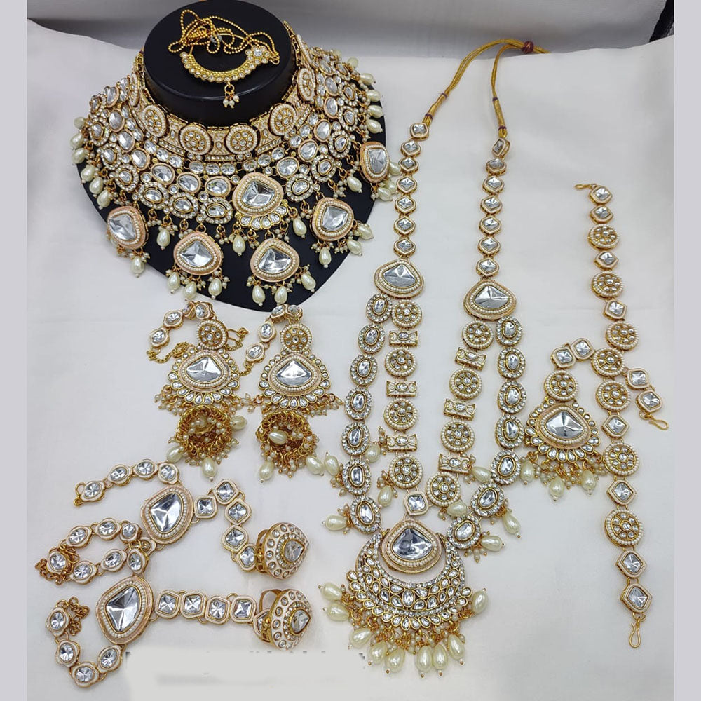 India Art Gold Plated Kundan Stone And Beads Bridal Set