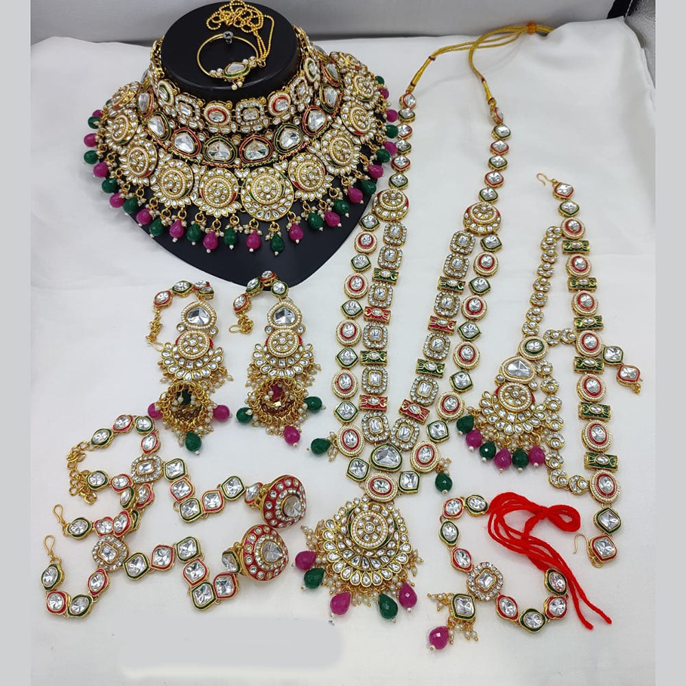 India Art Gold Plated Kundan Stone And Beads Bridal Set