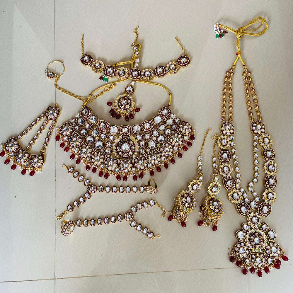 India Art Gold Plated Kundan Stone And Beads Bridal Set