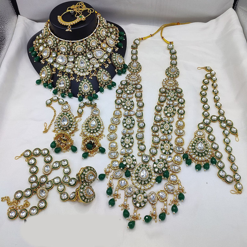 India Art Gold Plated Kundan Stone And Beads Bridal Set