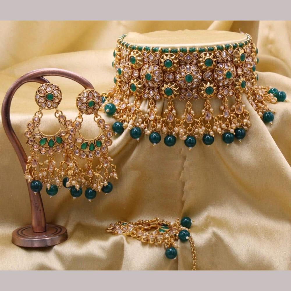India Art Gold Plated Crystal Stone And Beads Choker Necklace Set