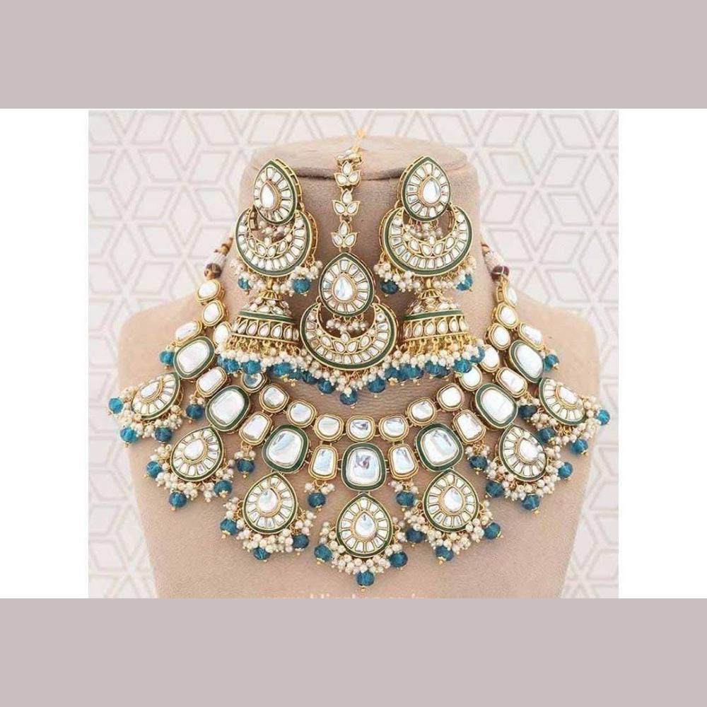 India Art Gold Plated Kundan Stone And Beads Necklace Set