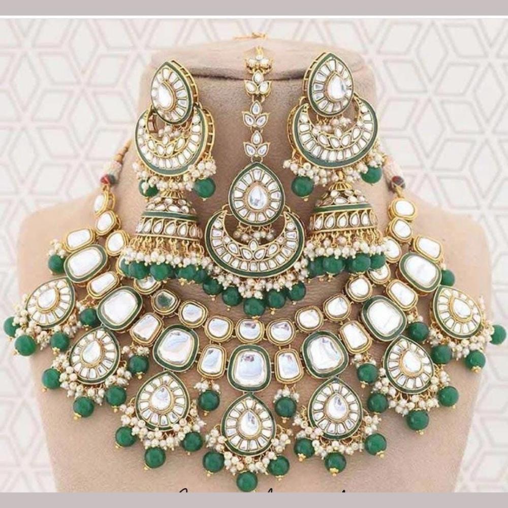 India Art Gold Plated Kundan Stone And Beads Necklace Set