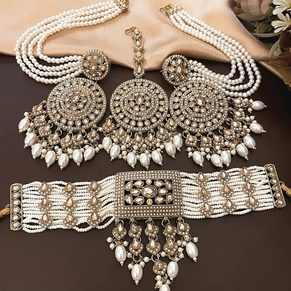 India Art Gold Plated Kundan And Beads Jhumki Kanchain Earrings