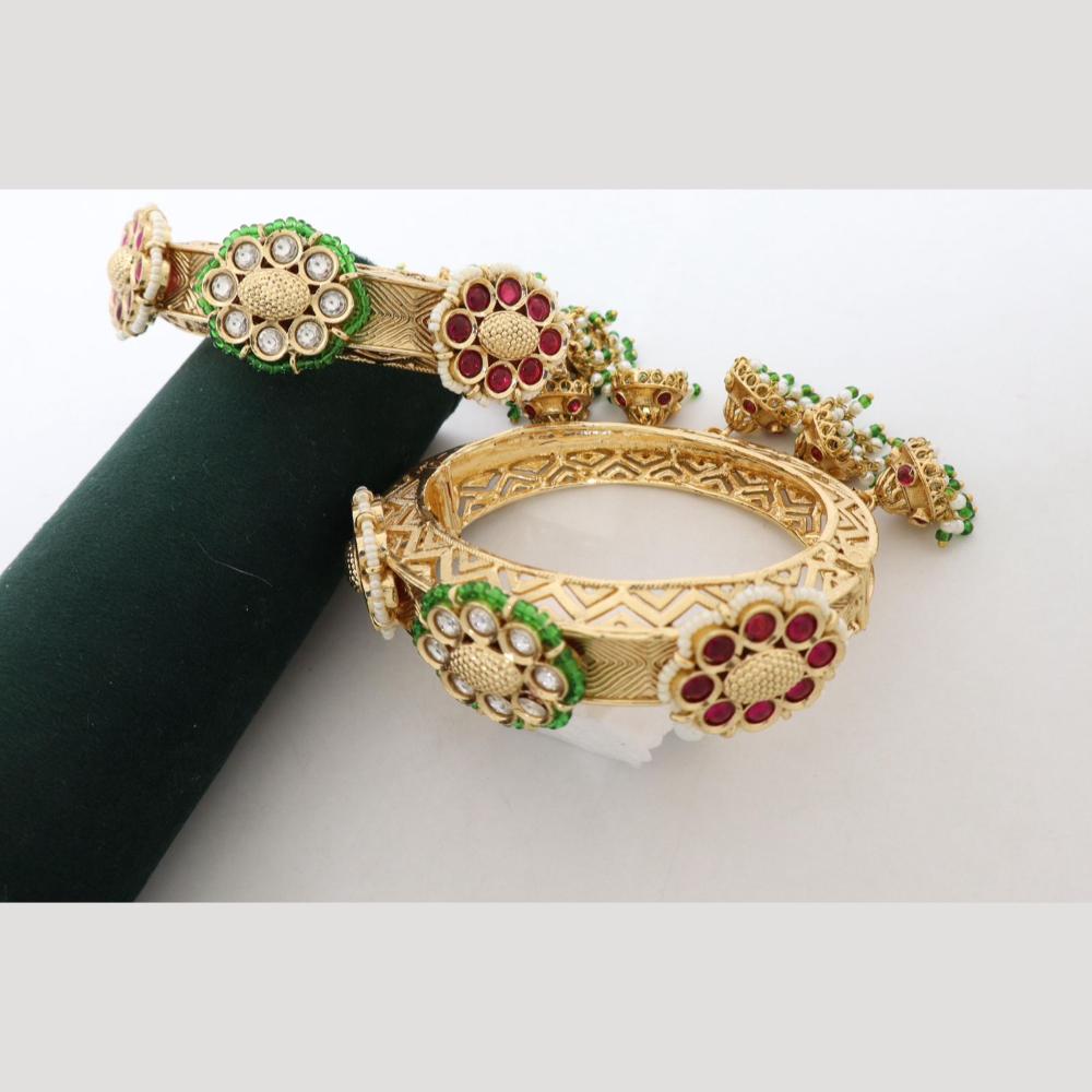 India Art Stylish Kundan And Pearl Openable Bangles With Hanging Jhumkis For All Occassions