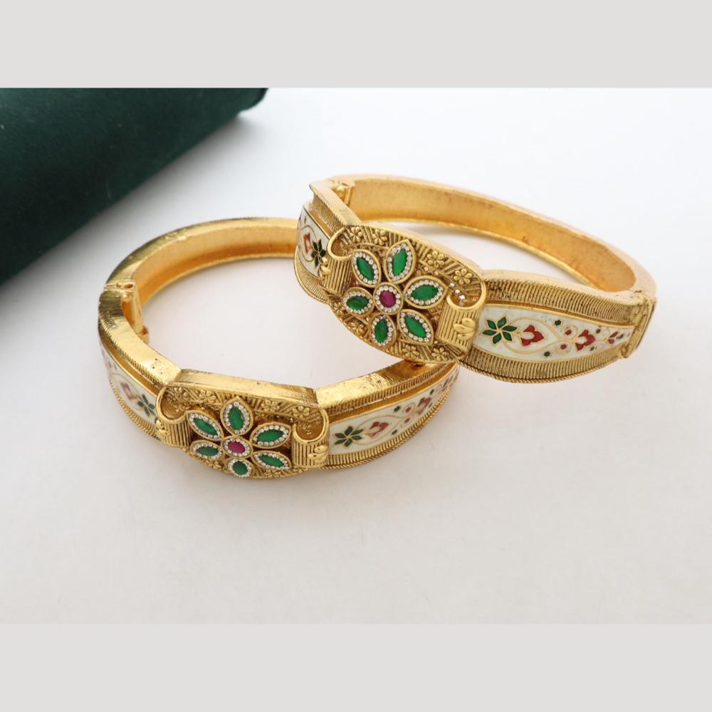 India Art Stylish Pota And Pearl Openable Bangles With Meenakari Work For Weddings And Festive Wear