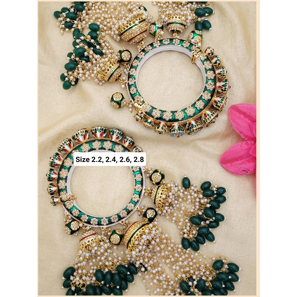 Hira Collections Gold Plated Meenakari And Beads Latkan Bangles Set